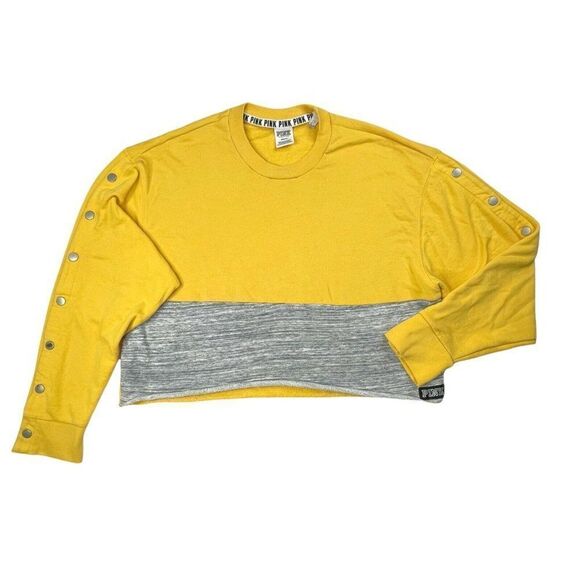 PINK Victoria's Secret Tops - Victoria's Secret Pink Colorblock Snap Button Cropped Sweatshirt